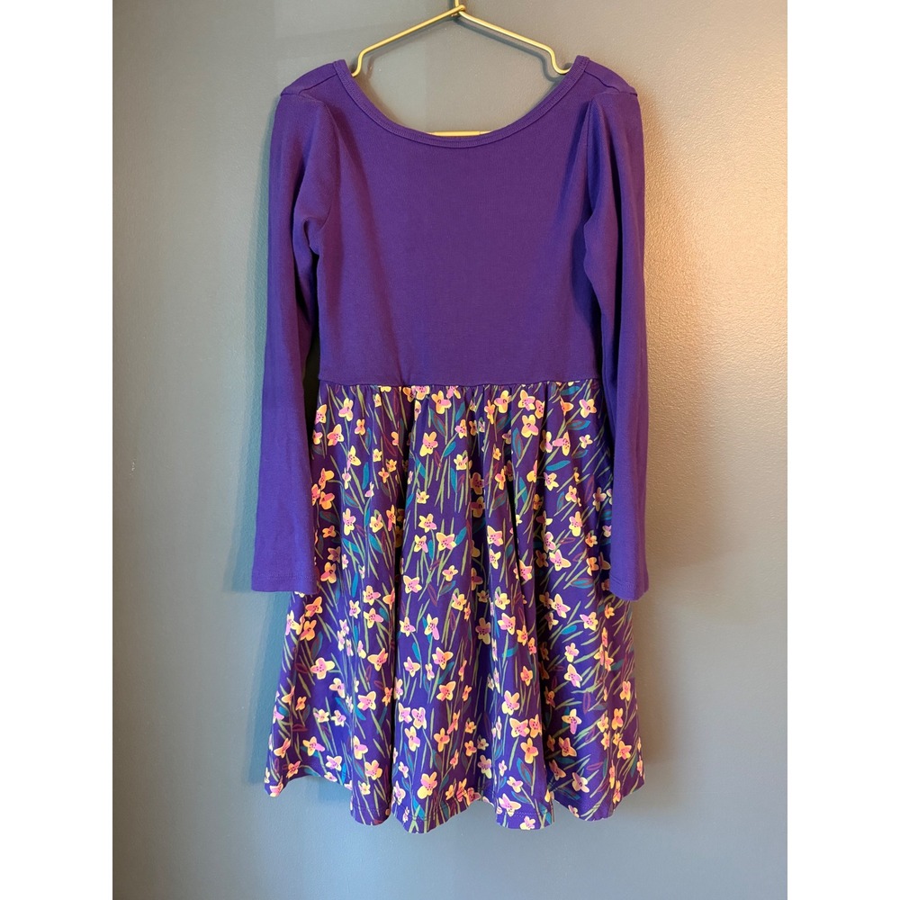 Tea Collection Girls Purple Floral Long Sleeve Ribbed Cotton Twirl Dress Size 7